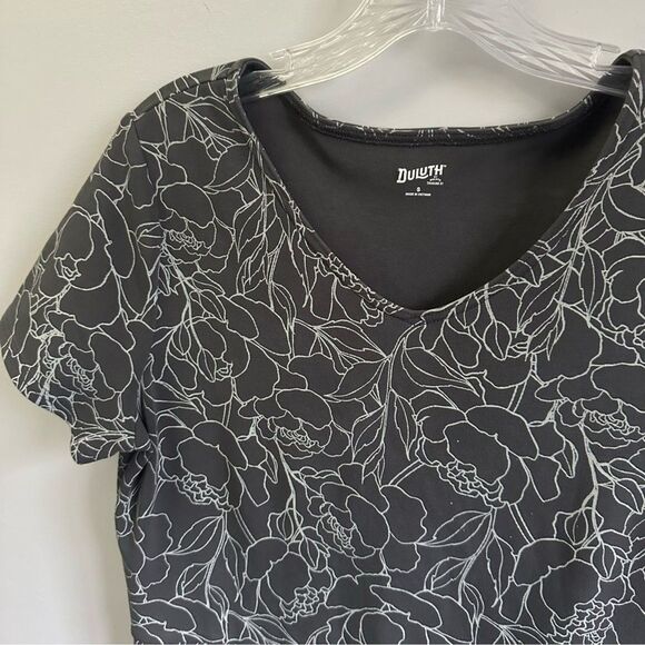 Duluth Short Sleeve Dress | V-Neck Midi Length Gray White Cotton Spandex Size S - Picture 1 of 8